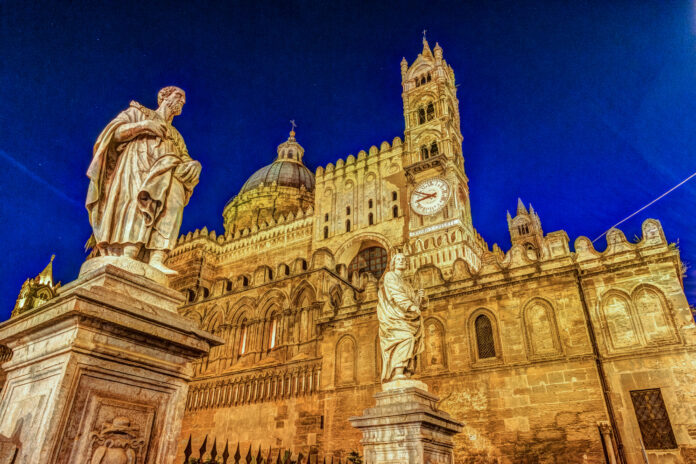 Palermo Cathedral at night