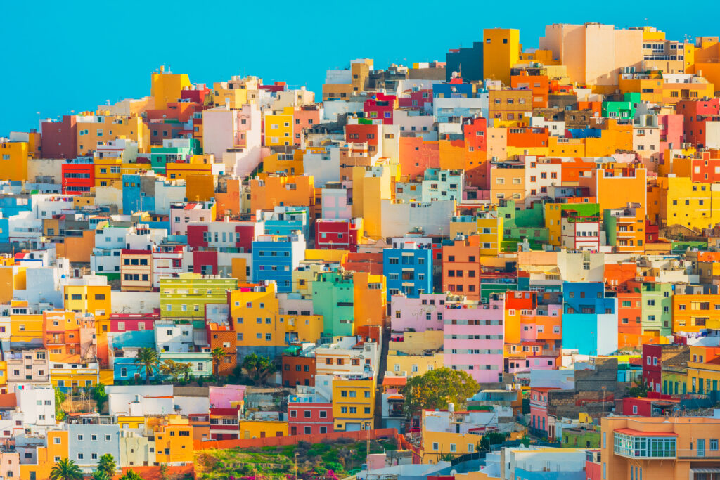 Colorful houses in Las Palmas on Gran Canaria Spain