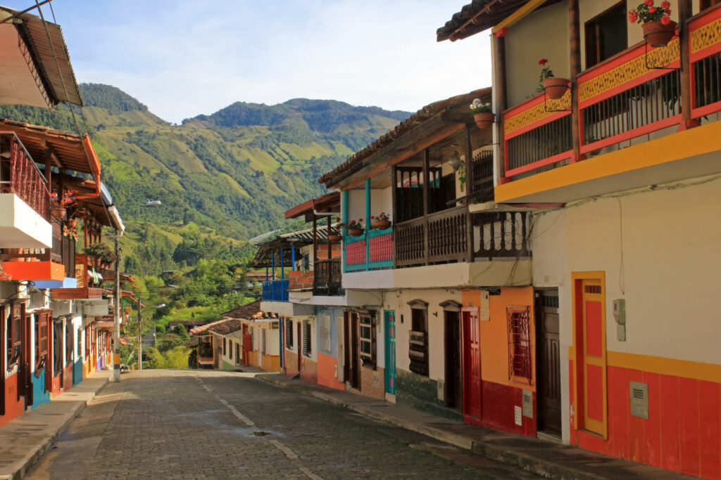 Colorful houses in colonial city Jardin, Antoquia, Colombia