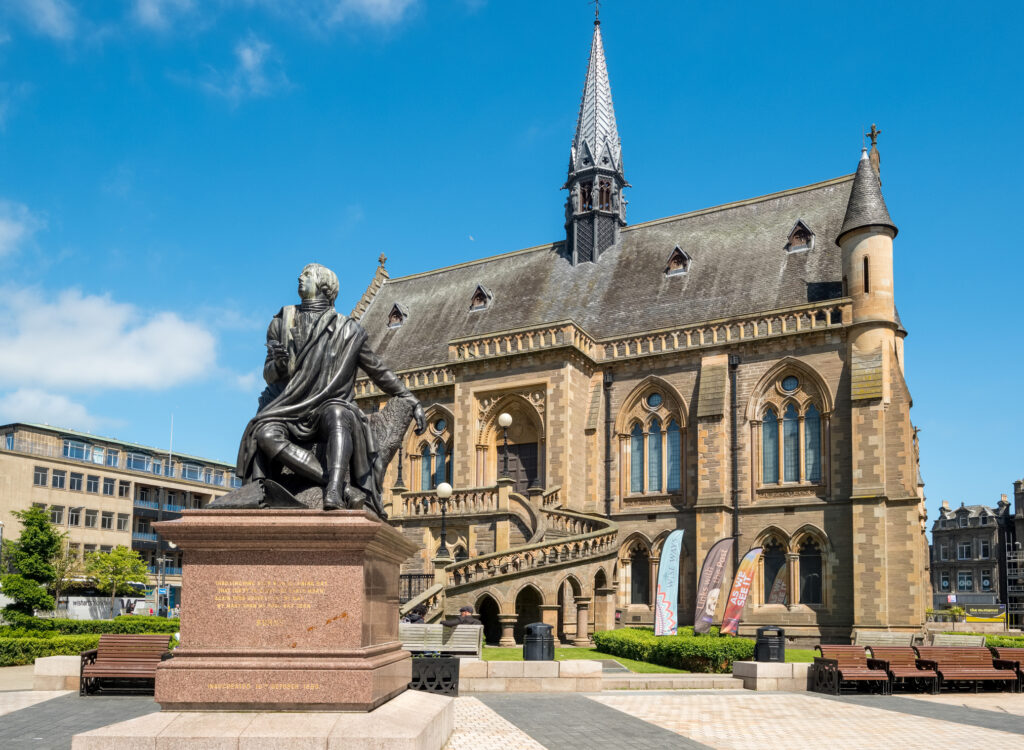 The Statue of Robert Burns outside McManus Art Gallery Museum, Dundee, Scotland, United Kingdom
