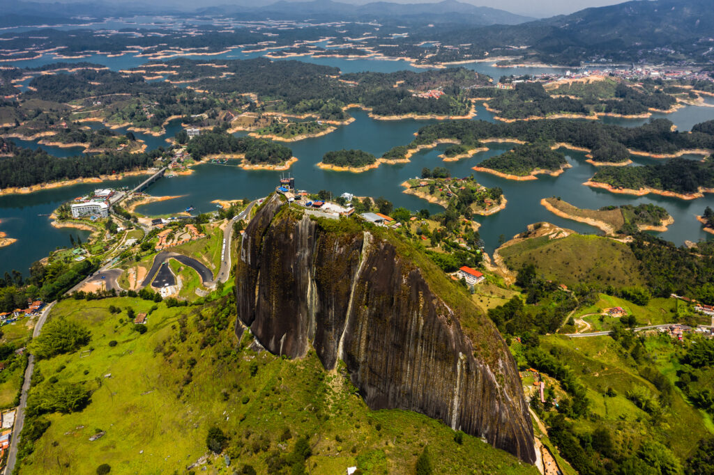 Aerial view landscape of the Rock of Guatape, Piedra Del Penol, Colombia