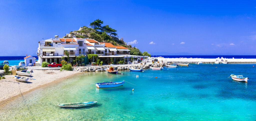Greeks and summer vacations. the most beautiful traditional fishing villages Kokkari on the island of Samos