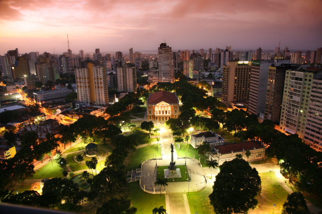 Sunset view of Praça da República and Teatro da Paz in Belém, Brazil