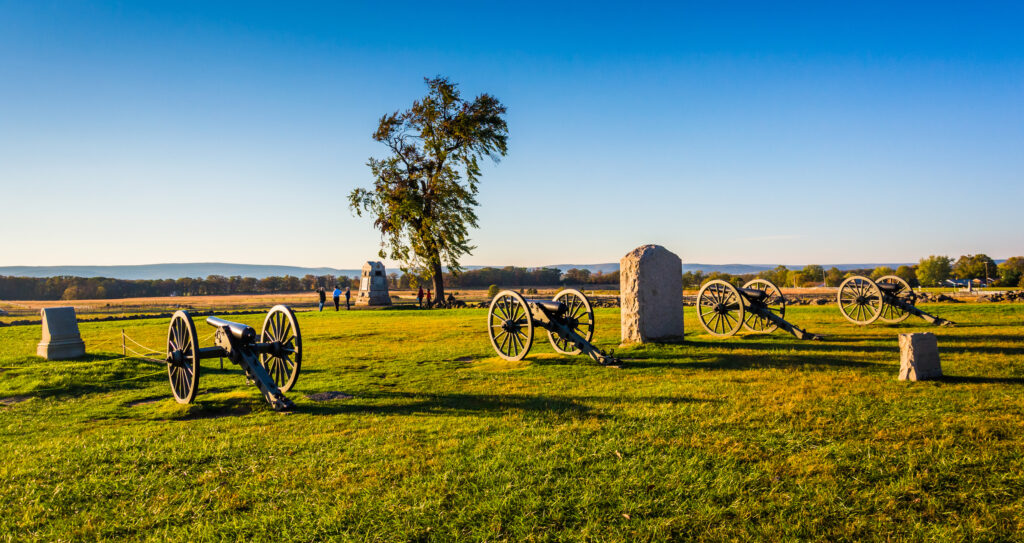 Cannons and monuments in Gettysburg, Pennsylvania