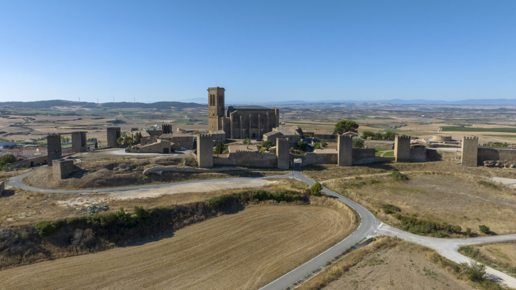 View of the wall of the encirclement of Artajona in the region of Navarre, Spain