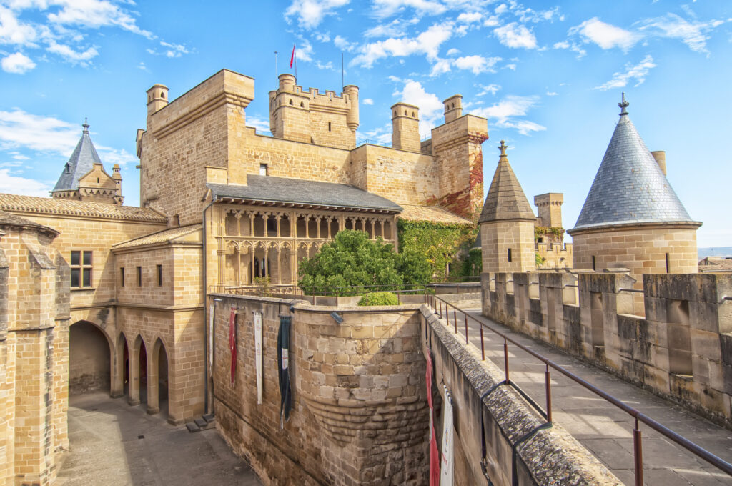 Olite Castle with a sky of clouds in Navarra, Spain