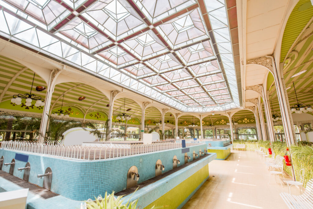 Beautiful interior view of the old thermal pump-room with healing water in Vichy city in France