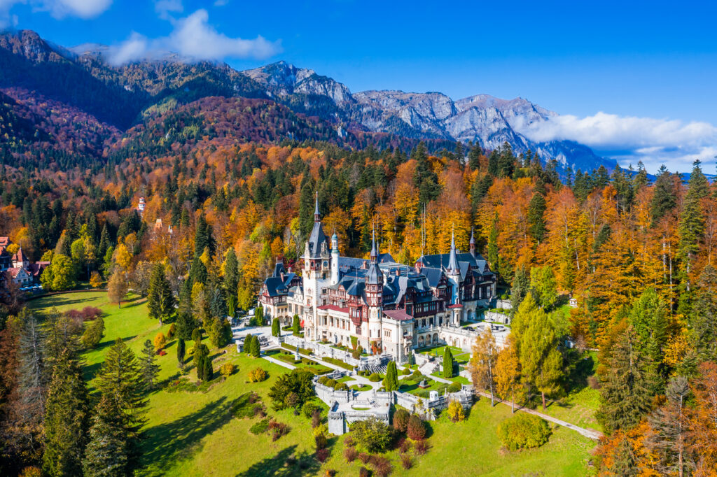 Sinaia, Romania. Peles castle in autumn