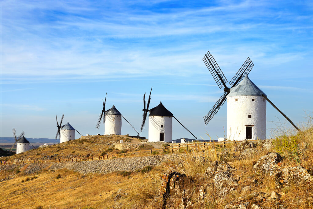 Windmills in Consuegra province of Toledo, Castile-La Mancha, Spain