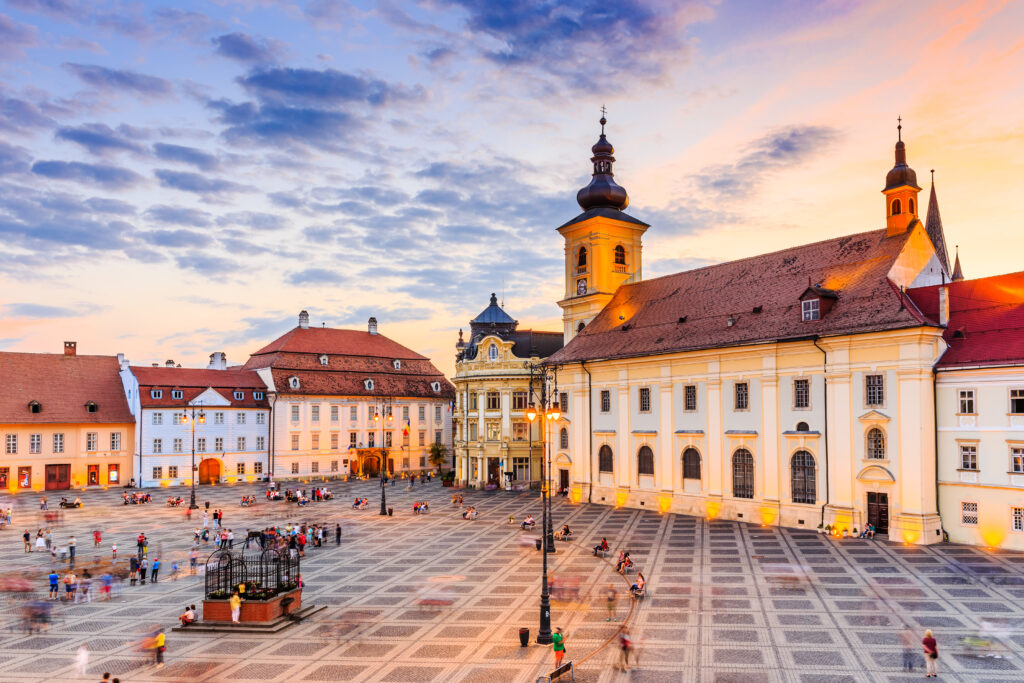 Sibiu, Romania. City Hall and Brukenthal palace in Transylvania