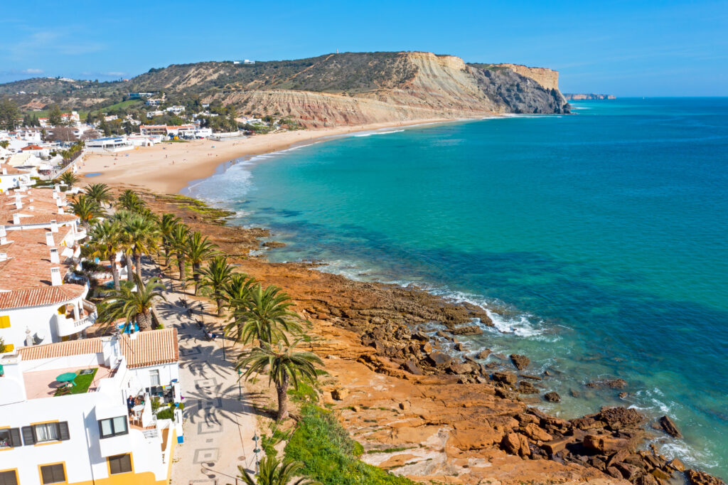 Aerial from Praia de Luz in Luz Algarve Portugal