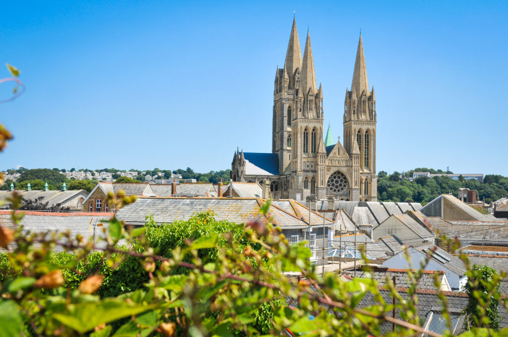 View of the cathedral in the town of Truro in Cornwall, England