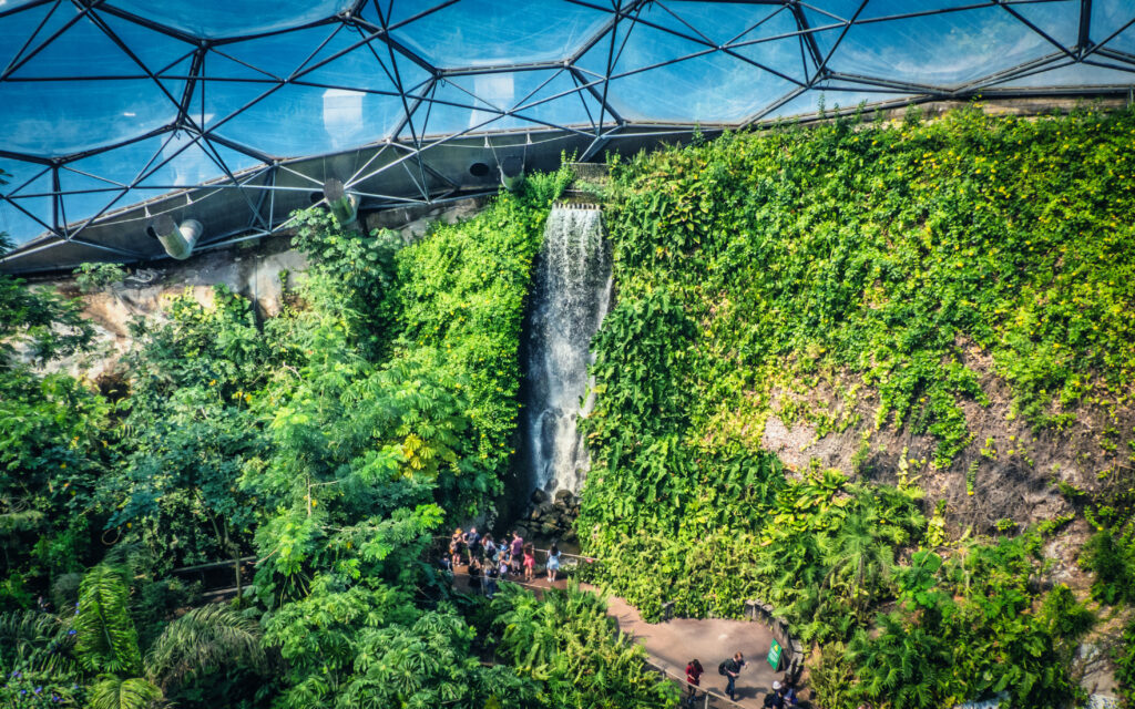 Steamy jungles and waterfalls in the Eden Project, Cornwall