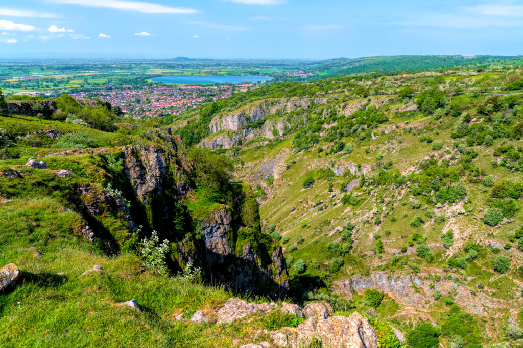 Cheddar Gorge Somerset England UK tourist attraction with beautiful English countryside