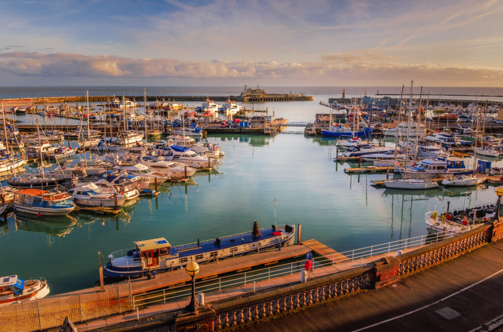 The impressive entrance to the historic Royal Harbour of Ramsgate, Kent, Uk