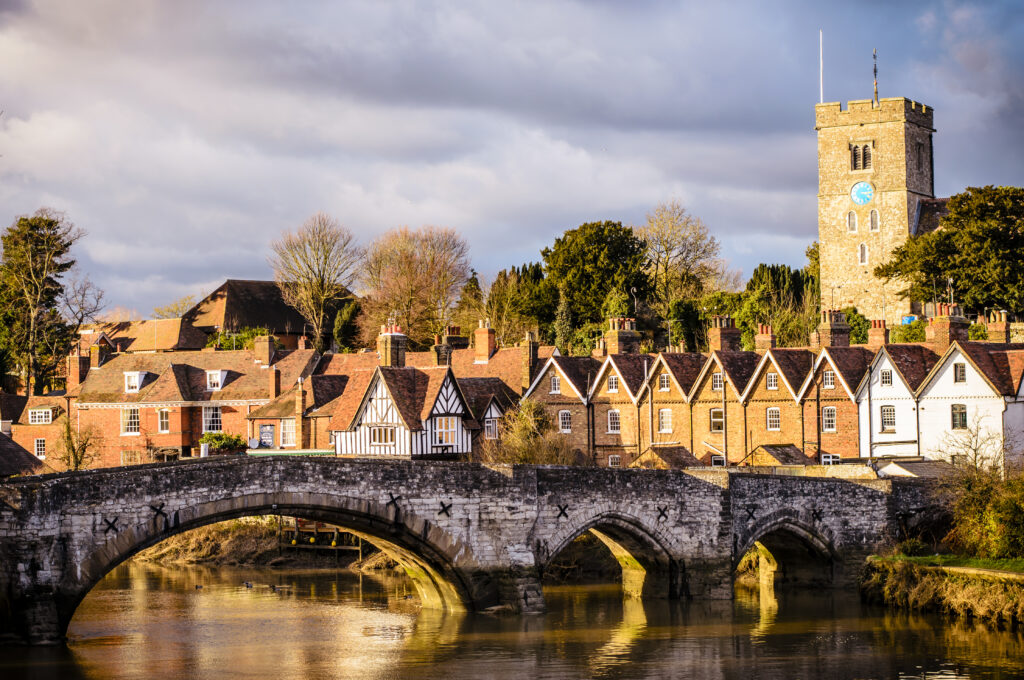 The famous old bridge at Aylesford, near Maidstone in Kent, taken in Autumn in the glow of a sun set