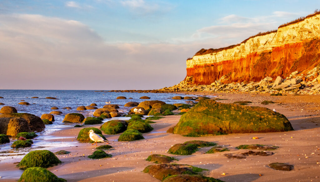 Red cliffs of old hunstanton beach during sunset