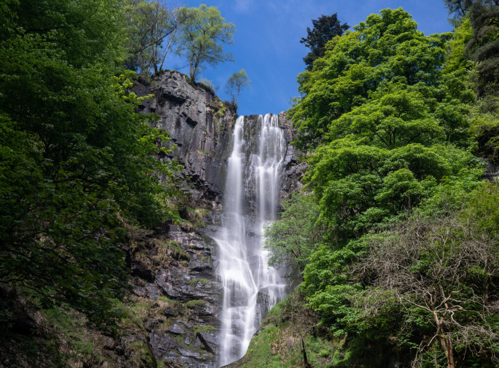 High waterfall of Pistyll Rhaeadr in Wales