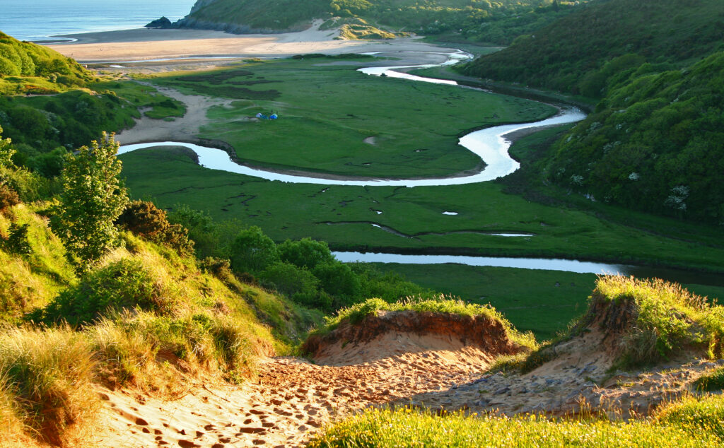 The river at three cliff bay in the gower peninsula, south wales UK