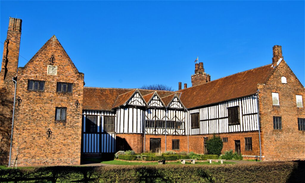 Sun and shadows cast across Gainsborough Old Hall, Lincolnshire