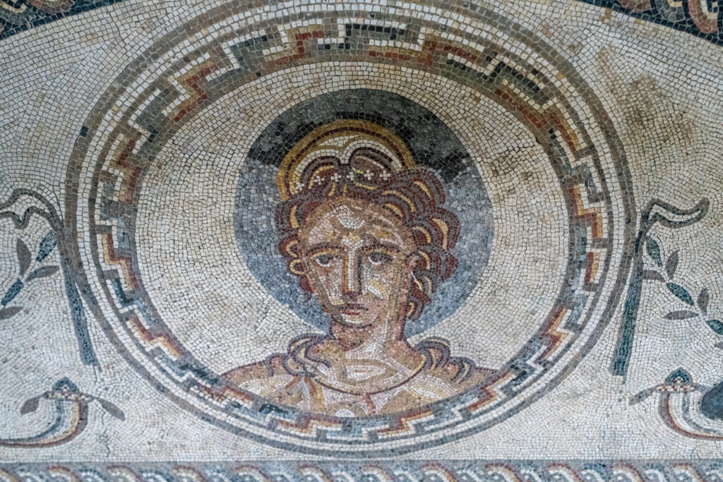 Mosaic floor tiles from a Roman Villa in West Sussex, England