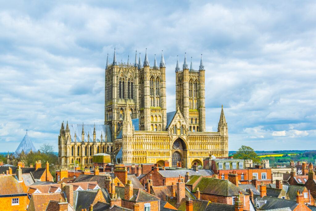 Aerial view of the lincoln cathedral, England