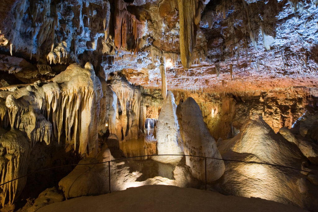 Stalagmites and stalactites inside the cave of Baradine near the city of Porec in Croatia