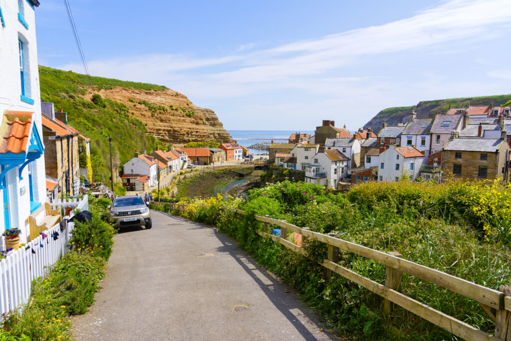 Down a steep road to the villages of Cowbar and Staithes, North Yorkshire