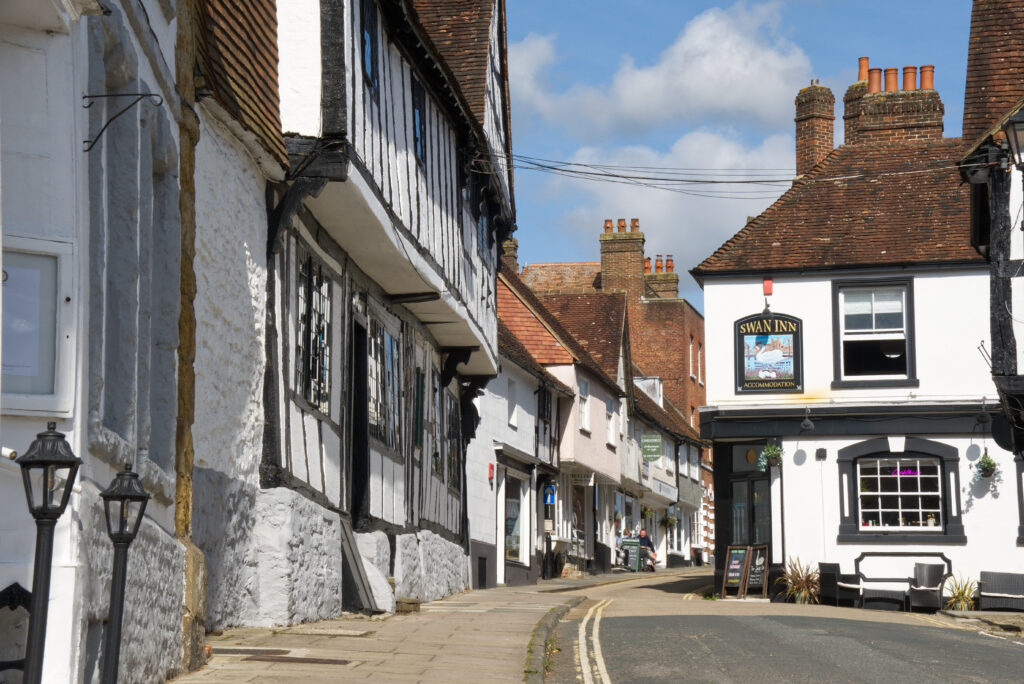 View up South Street in Midhurst, West Sussex, England
