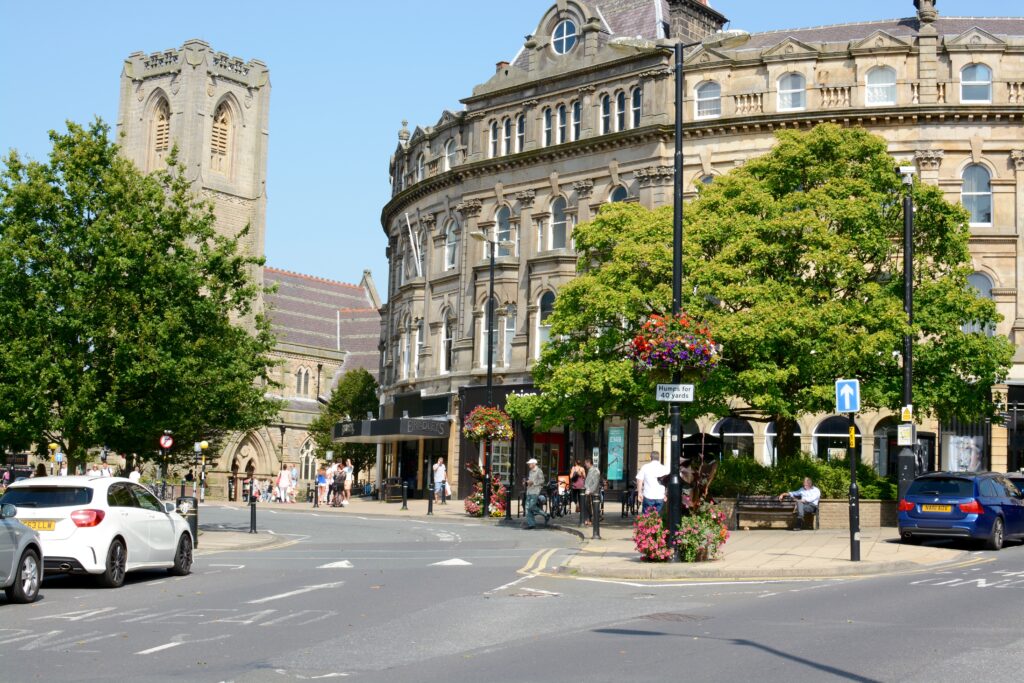 Harrogate central shopping town centre in Harrogate, Yorkshire, UK