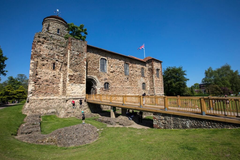A view of the historic Colchester Castle, located in the market town of Colchester in Essex, UK