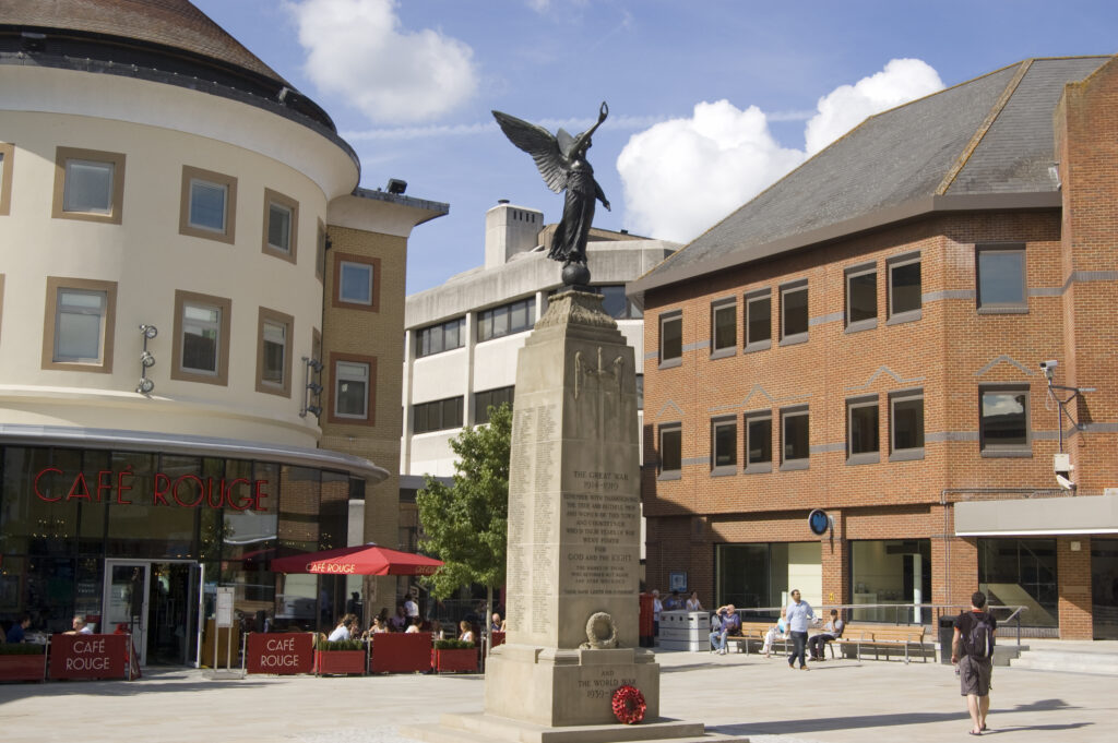 Shoppers in Woking's Town Square