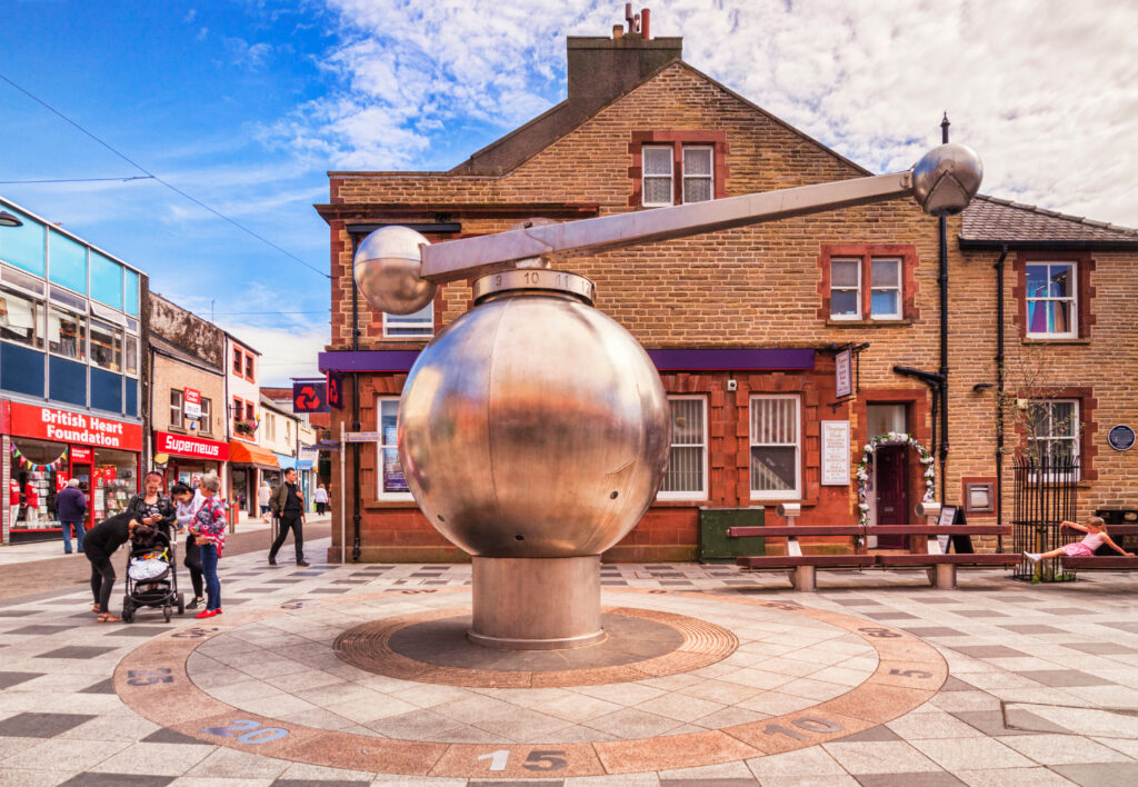 Workington, Cumbria, UK - Lookout, an interactive, mechanical clock designed by artist Andy Plant