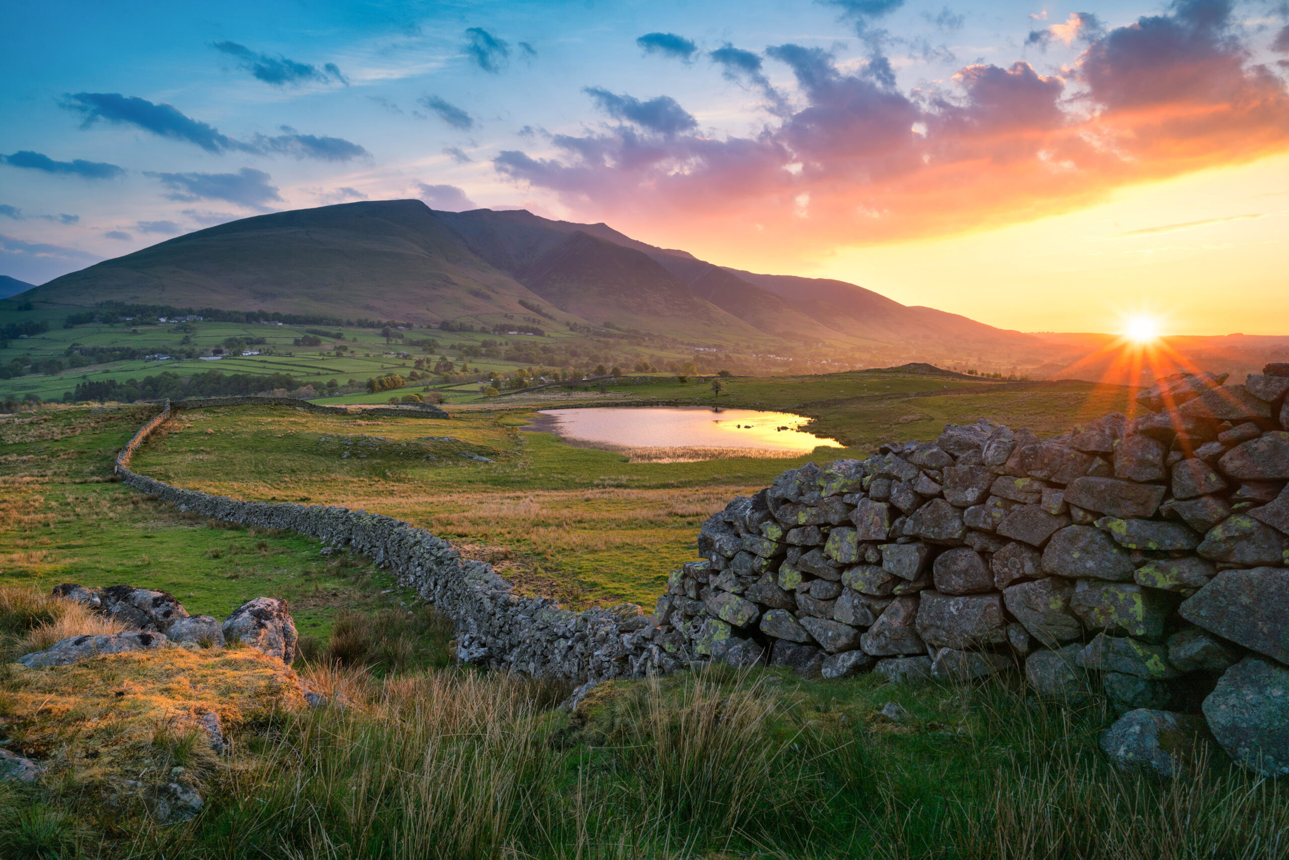 Beautiful Summer Morning sunrise looking towards Blencathra in the Lake District