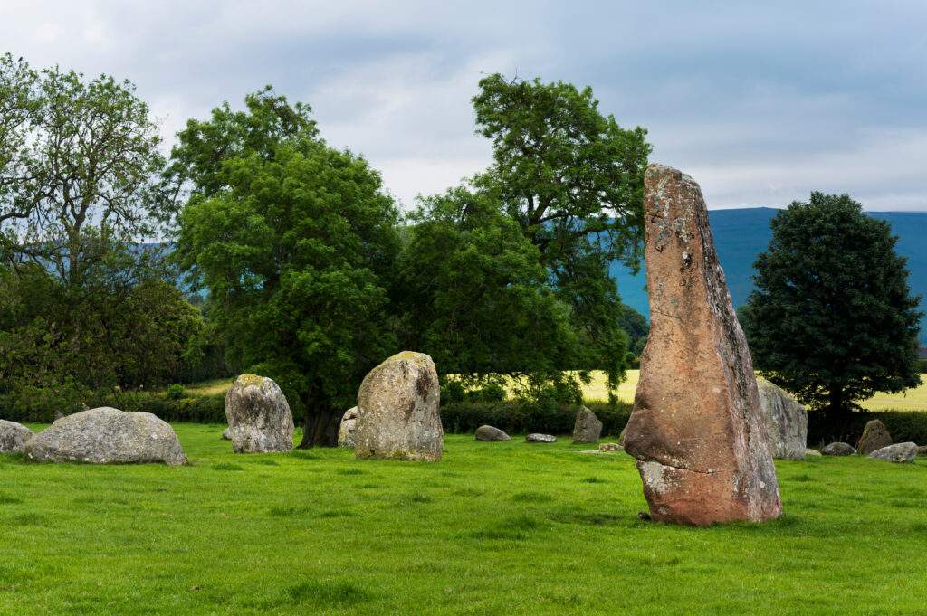 Long Meg and her Daughters Bronze Age Stone Circle at Little Salkeld, Penrith, Cumbria.