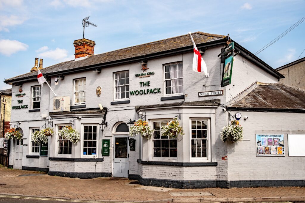 The Woolpack public house on Queen Street in Haverhill, Suffolk, England