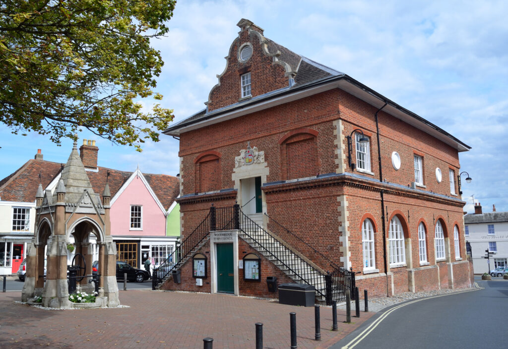 The Shire Hall Woodbridge Suffolk built in 1575 by Thomas Seckford dominates the town square