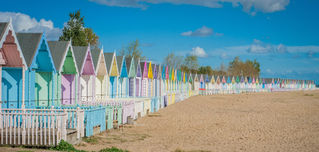 United Kingdom Mersea colorful houses on the coast