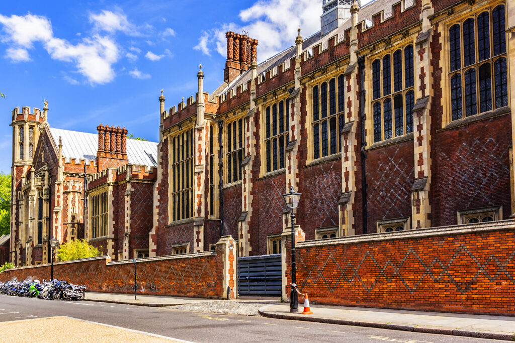 Architectural fragments of Victorian London Lincoln's Inn Library and Great Hall (1843 - 1845) on New Square. Lincoln's Inn is situated in Holborn, in London Borough of Camden. England, Great Britain.
