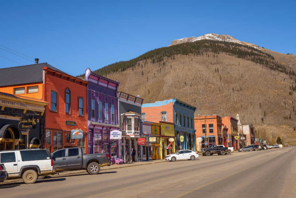 Colorful buildings of the Silverton Historic District. Silverton was a silver mining camp and is a National Historic Landmark