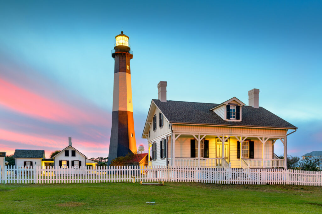 Tybee Island, Georgia, USA at the lighthouse at dusk.