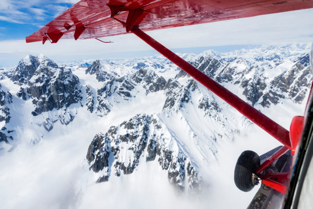 Flight seeing in the Denali National Park on a small ski plane. The plane leaves from Talkeetna, Alaska.