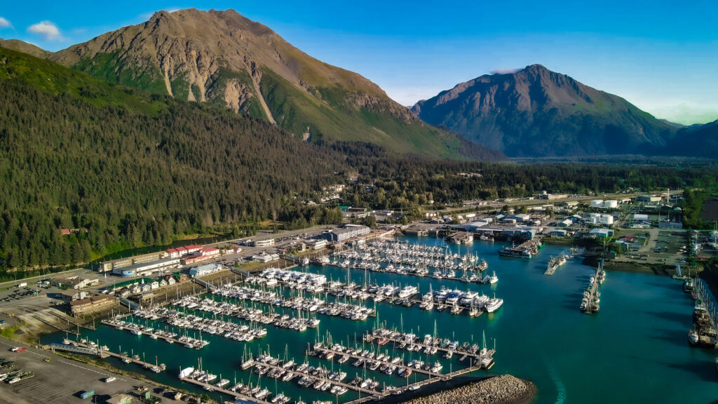 Seward Alaska marina from a drones view