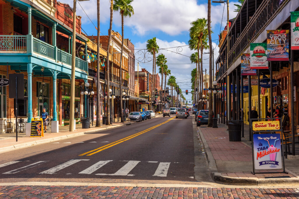 Ybor City, Tampa Bay, Florida. USA: Famous 7th Avenue in the Historic Ybor City, now designated as a National Historic Landmark District.