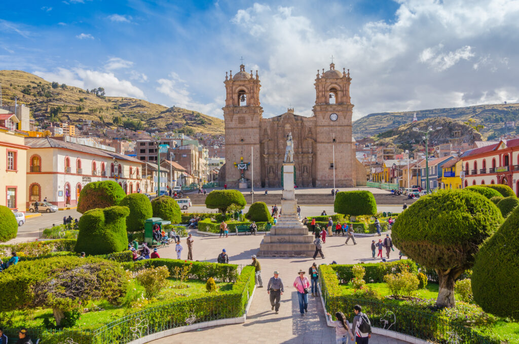 PUNO, PERU - Plaza de Armas with the seventeenth-century Cathedral.