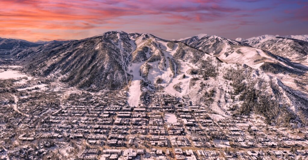 Aspen city skyline with blue clouds