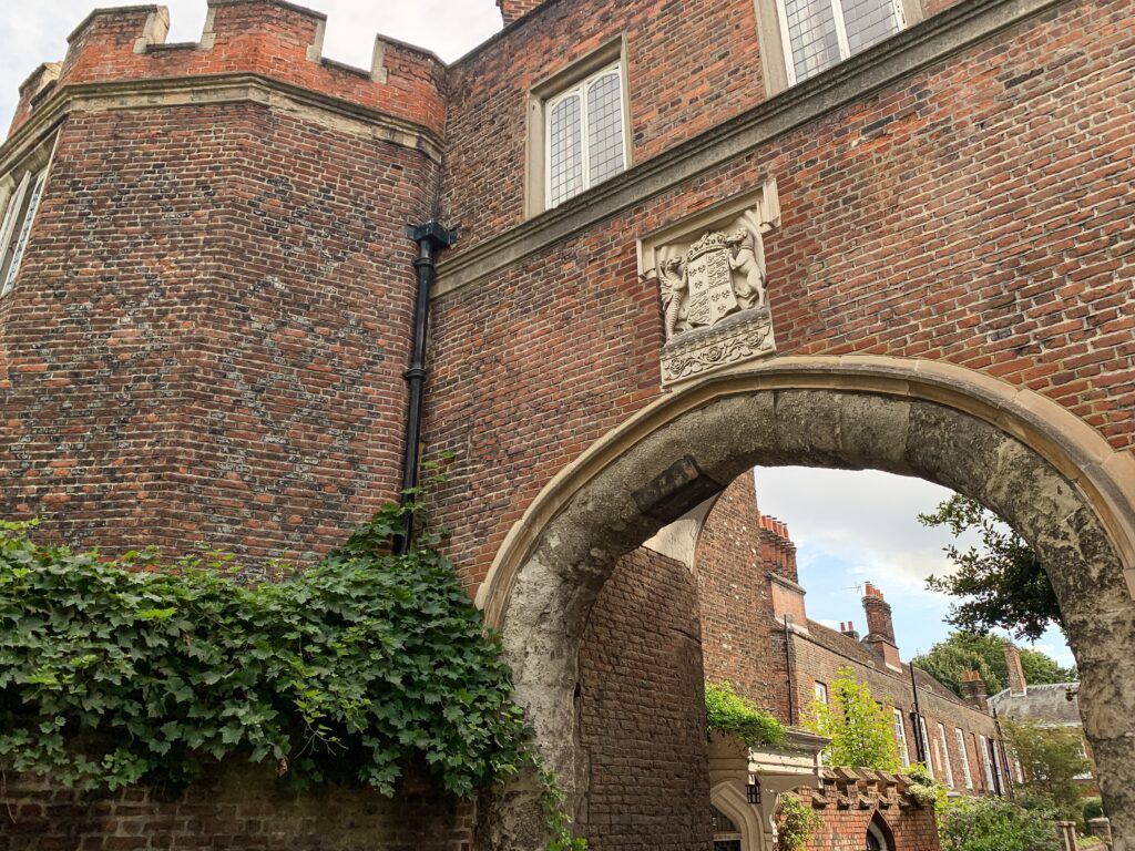 Old medieval historical gate from Richmond Green to Old Palace Yard. The Wardrobe street view. Old medieval historical gate from Richmond Green to Old Palace Yard. Richmond up