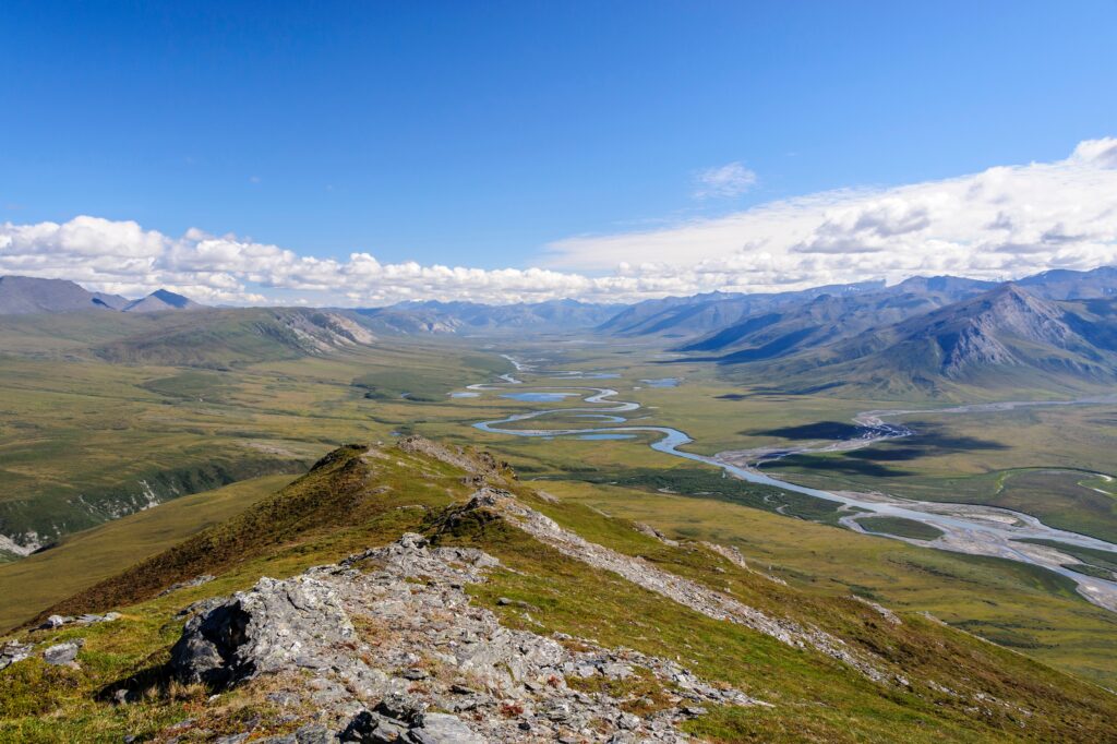 Usa, alaska, gates of the arctic national park. arctic tundra landscape along the upper reaches of the noatak river.
