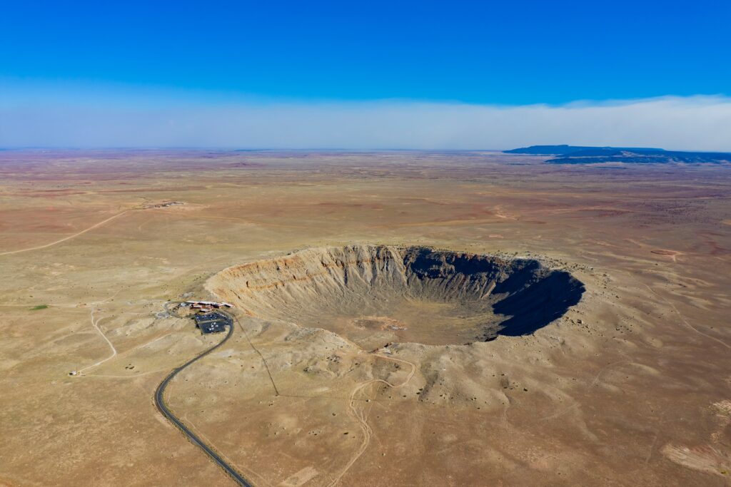 Aerial view of the Meteor Crater Natural Landmark at Arizona
