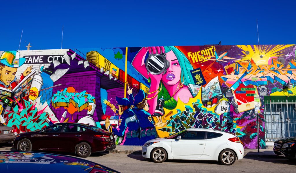 Art Wynwood in Miami, USA. Wynwood is a neighborhood in Miami Florida which has a strong art culture presence and murals can be seen everywhere